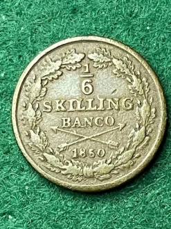 Tradera 1 /6 Skilling Banco 1850| Svenske Mønter