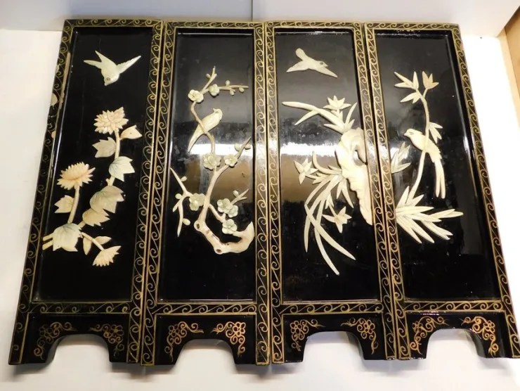 Tradera 4 Antika MOP Tavlor från Japan OBS INFO| Relieffer