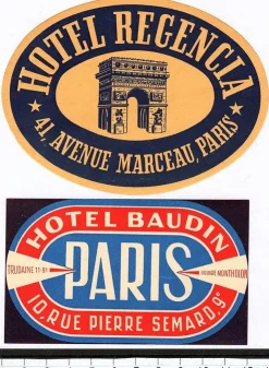 Tradera 2 bagageetiketter , Paris Frankrike hotel hotell> Kuriositeter