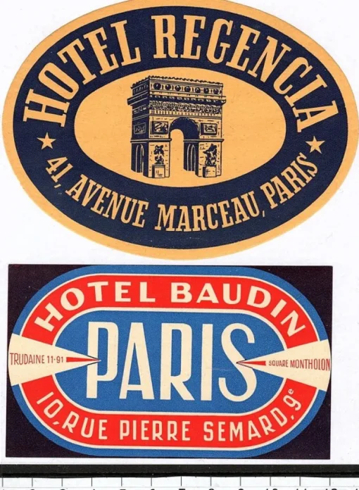Tradera 2 bagageetiketter , Paris Frankrike hotel hotell> Kuriositeter