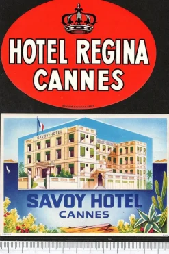 Tradera 2 bagageetiketter Cannes Frankrike, hotel hotell> Kuriositeter