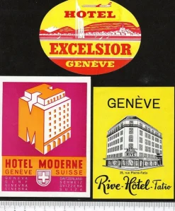 Tradera 3 bagageetiketter Genéve Schweiz hotel hotell> Kuriositeter
