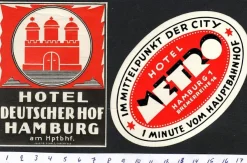 Tradera 2 bagageetiketter, Hamburg Tyskland, hotel hotell> Kuriositeter