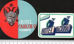 Tradera 2 bagageetiketter, Madrid Spanien hotel hotell> Kuriositeter