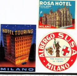 Tradera 3 bagageetiketter, Milano Italien hotel hotell> Kuriositeter