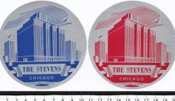 Tradera 2 bagageetiketter The Stevens, Chicago USA Hilton hotel, hotell> Kuriositeter