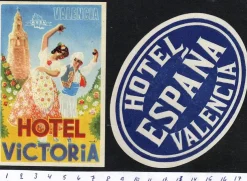 Tradera 2 bagageetiketter, Valencia Spanien hotel hotell> Kuriositeter