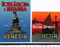 Tradera 2 bagageetiketter, Venezia, Venedig Italien hotel hotell> Kuriositeter