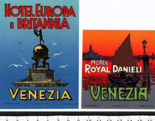 Tradera 2 bagageetiketter, Venezia, Venedig Italien hotel hotell> Kuriositeter