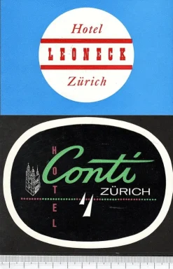 Tradera 2 bagageetiketter, Zürich Schweiz hotel hotell> Kuriositeter