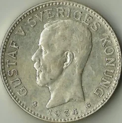 Tradera 2 kr 1934.| Svenske Mønter