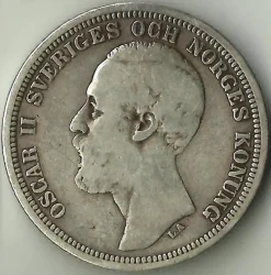 Tradera 2 kr 1880 Sveriges OCH Norges.| Svenske Mønter