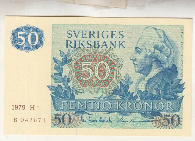 Tradera 50 kronor 1979 litet riss ovan ovikt 01/0| Sedler