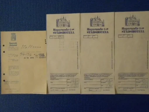 Tradera 4 kvitton Haparanda stadshotell 1984> Fragtsedler & Fakturaer