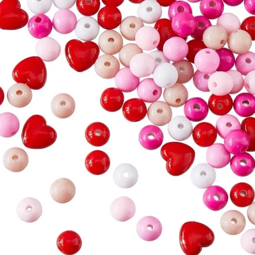 Tradera 100 PACK Akrylpärlor 10mm - Hobby Pyssel DIY Billiga Hjärtan Röda Vita Rosa Lila| Smykkefremstilling