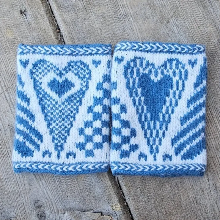 Tradera 1 par stickade pulsvärmare, handledsvärmare, fingerlösa vantar, hjärta| Andet Håndlavet