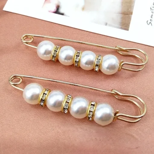 Tradera 1 par stor brosch säkerhetsnål pärlor-replik strass vit set unisex dam herr 78mm> Brocher