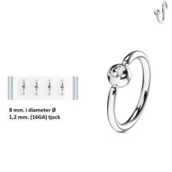 Tradera 1 Piercingring i Titanium-IP 316L stål (8 Ø /1,2)med CZ> Piercinger