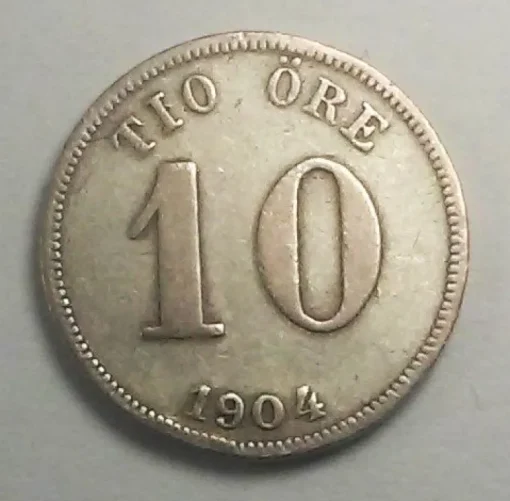Tradera 10 öre 1904 Oscar II Silvermynt| Svenske Mønter