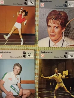 Tradera 4 samlarbilder, badminton. Frost, Köppen, Delfs, Stuart (Twedberg)> Badminton