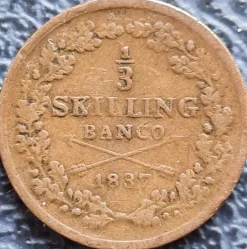 Tradera 1/3 Skilling Banco 1837 - Carl XIV Johan - Sverige| Svenske Mønter