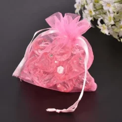 Tradera 10 st Handsydda Rosa med silver prickar organza påsar c.a 10 x12 cm.| Bryllups-borddækning & Dekorationer