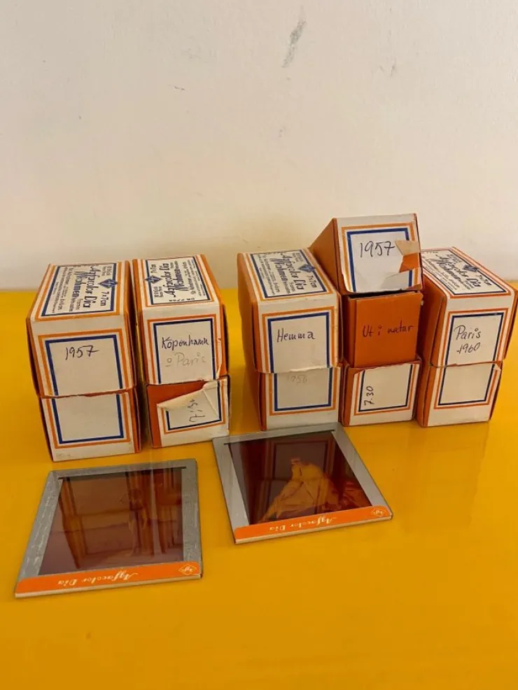 Outlet 5 st lådor Agfacolor Dia 7x7cm diabilder i glas, 50-tal / 60-tal Fotoalbum