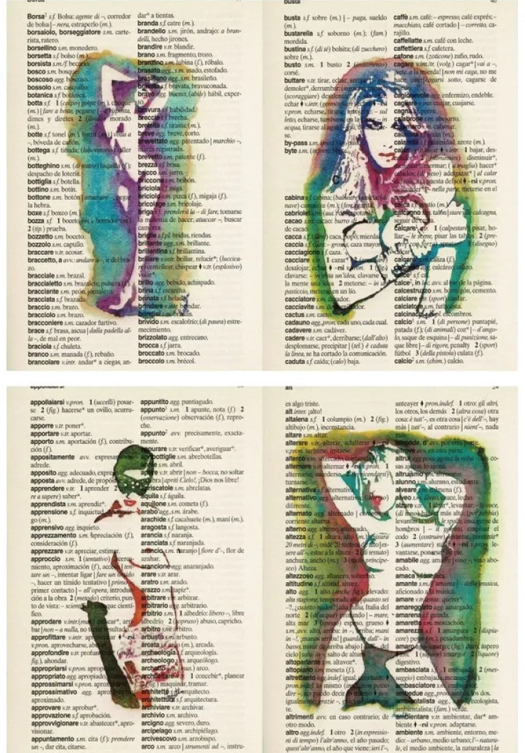 Tradera 4 Utskrift på sida från italienskt-spanish lexsikon| Plakater
