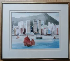 Best Sale Akvarell föreställande Hongkongs hamn Orientalsk Kunst Og Porcelæn