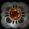 Tradera Antik stor brosch i silver med gul brun sten, superfin!> Brocher