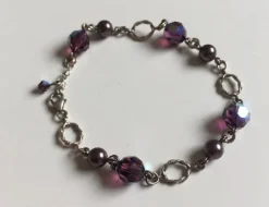 Tradera Armband i silver 925 med pärlor i lila/ljung> Armbånd
