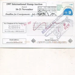 Tradera Australia incoming card from United Nations Geneva 1997 returned w pointing hand| Oceanien