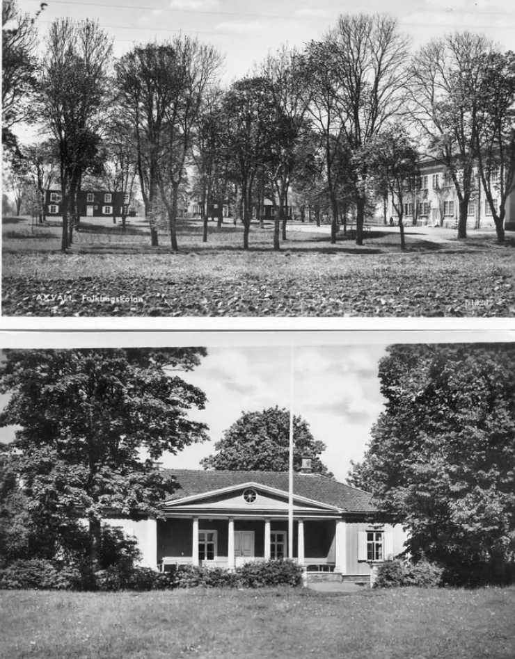Tradera Axvall Folkhögskolan 2olika Pressbyråkort 51326 samt 51136 bl a Mässen| Svenske Landskaber