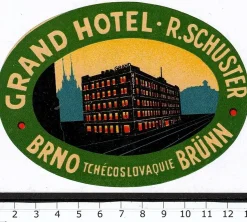 Tradera Bagageetikett Grand hotel, Brno Tjeckoslovakien hotell> Kuriositeter