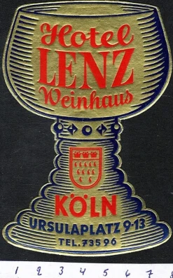 Tradera Bagageetikett hotel Lenz Weinhaus, Köln Tyskland hotell> Kuriositeter