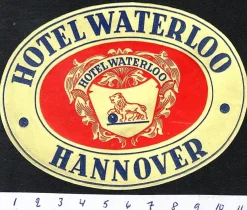 Tradera Bagageetikett hotel Waterloo, Hannover Tyskland hotell> Kuriositeter