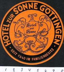 Tradera Bagageetikett hotel zur Sonne, Göttingen Tyskland hotell> Kuriositeter