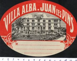 Tradera Bagageetikett Villa Alba, Juan les Pins Frankrike hotel hotell> Kuriositeter