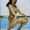 Tradera Bettie Page on the beach pinup magnet> Magneter