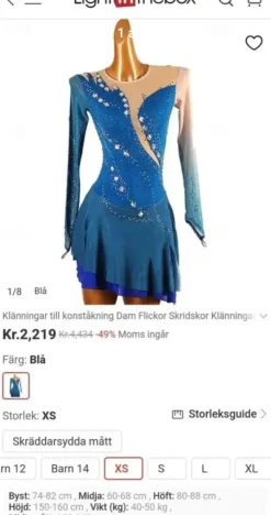 Tradera Blå konståkningsklänning tävling klänning figure skating competition dress XS> Kunstskøjteløb