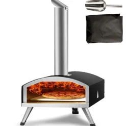 Tradera Bärbar utomhuspizzaugn, 12-tums, träpellets-koleldad pizzabryggare med pizzasten| Bål & Grill