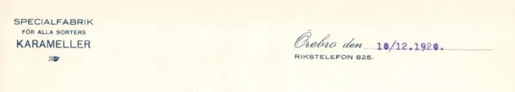 Tradera Bröderna Danielssons Karamellfabrik Örebro Faktura 10 december 1920> Fragtsedler & Fakturaer