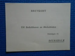 Tradera Brevkort till redaktionen av Bäckahästen Djursholm 1945> Kuriositeter