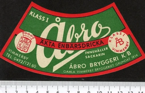 Tradera Åbro bryggeri, gamla Vimmerby bryggeriet, äkta Enbärsdricka klass I| Breweriana