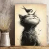 Tradera Canvas Poster Katt Fågel 40x30| Plakater