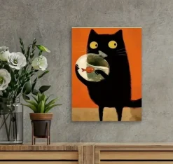 Tradera Canvas Poster Katt Guldfisk 40x30| Plakater