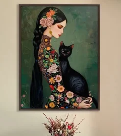 Tradera Canvas Poster Katt Kvinna 40x30| Plakater