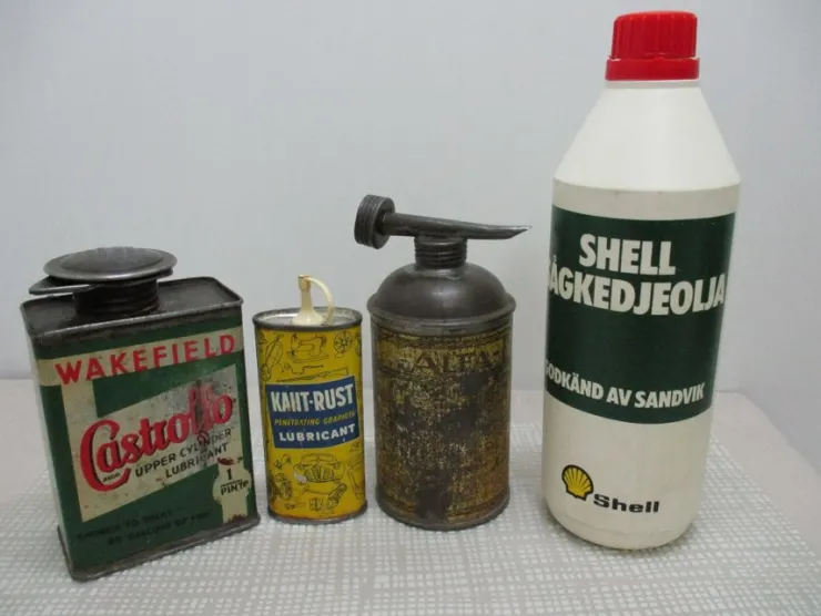 Tradera Castrollo cylinderolja - Oljekanna Alfa - Laval,Kant-Rust Lubricant, Shell sågke| Bensinia