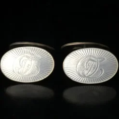 Tradera CG Hallberg 830 silver vit emalj monogram guilloche manschettknappar 20-tal> Manchetknapper