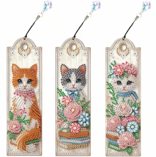 Tradera Diamond Painting 3 BOKMÄRKEN med KATT motiv Allt ingår| Hobbymaterialer